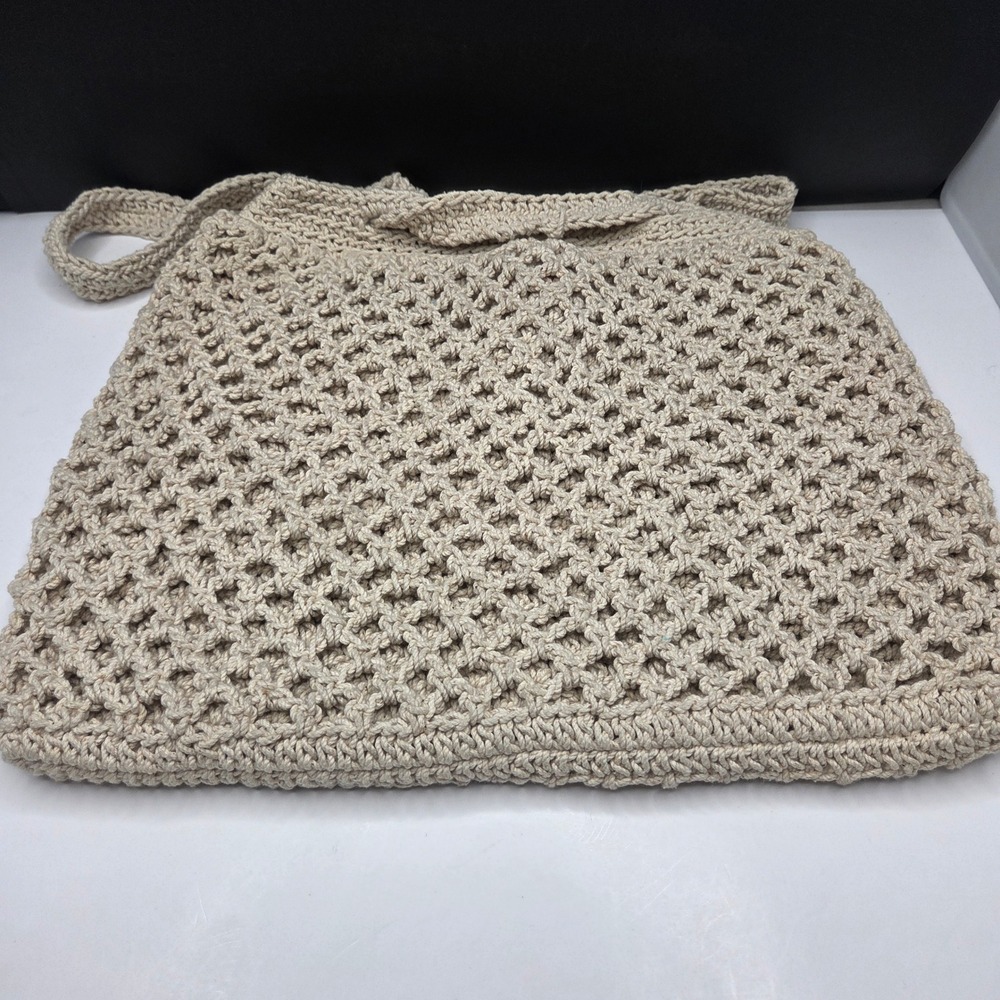 Unbranded Crochet Tote Bag Boho Knit Shoulder Purse Large Beige Vintage Style